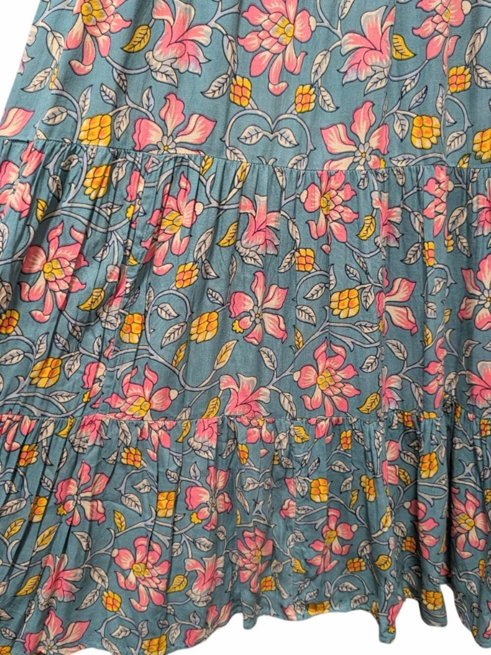 Natural Life Women NWT Sz L Halle Teal Pink Floral Halter Tier Ruffle Maxi Dress - Picture 8 of 11